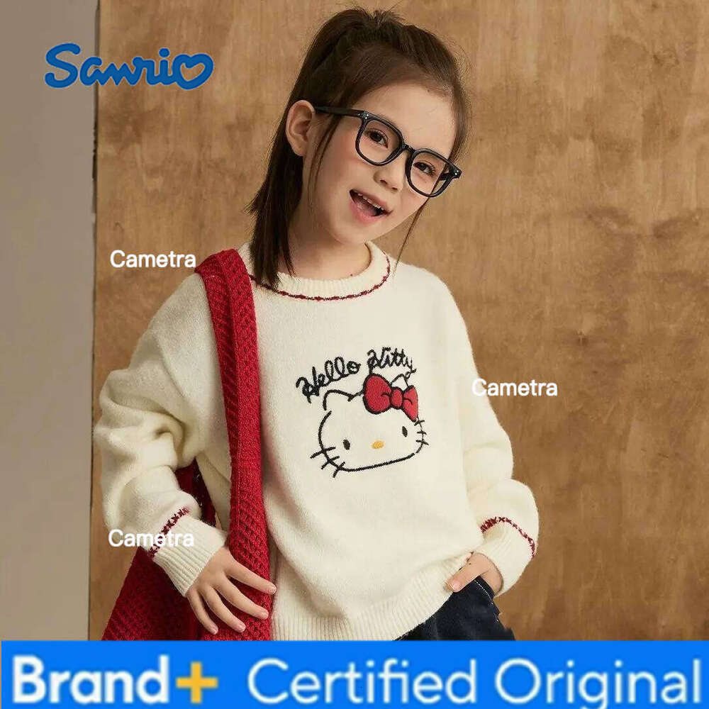 Sanrio Hello Kitty Girls' Sweater Cartoon Kt Cat Pullover Knitting Thicken New Children's Sweatshirt Autumn Winter Tops H260112