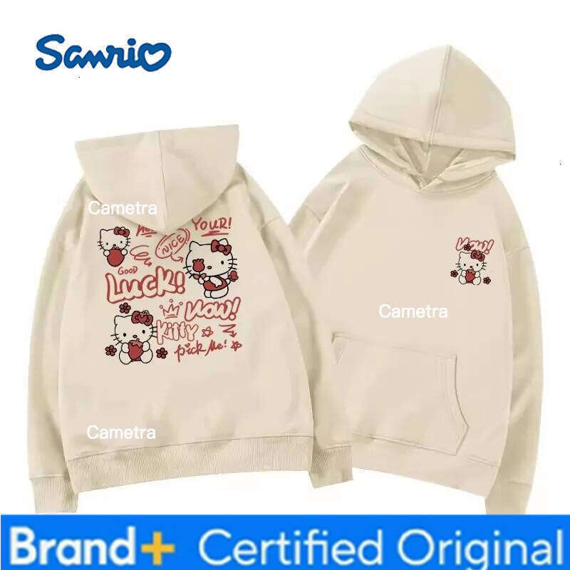 Sanrio Autumn Winter Women's Clothing Hoodies Japanese Anime Hello Kitty Print Hooded Fleece Sweatshirt Y2K Oversized Cotton Causalwear H260112