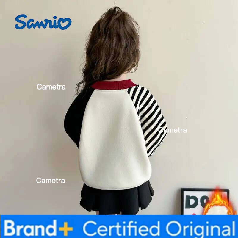 Sanrio Anime Hello Kitty Girls' Autumn Thick Velvet Hoodie Fashion children's clothing thickened one-piece velvet top cartoon pullover H2601