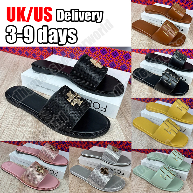 Designer Sandals Women TB Slides Fashion Summer Beach Casual Sandals Genuine leather Luxury Slippers Flat with diamonds Sandals black white pink size 36-42
