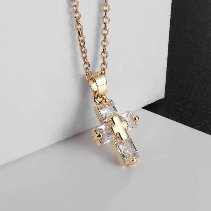 Delicate Crystal Cross Pendant Women Girls Necklace Elegant Party Wedding Jewelry Catholic Amulet Gift H260112