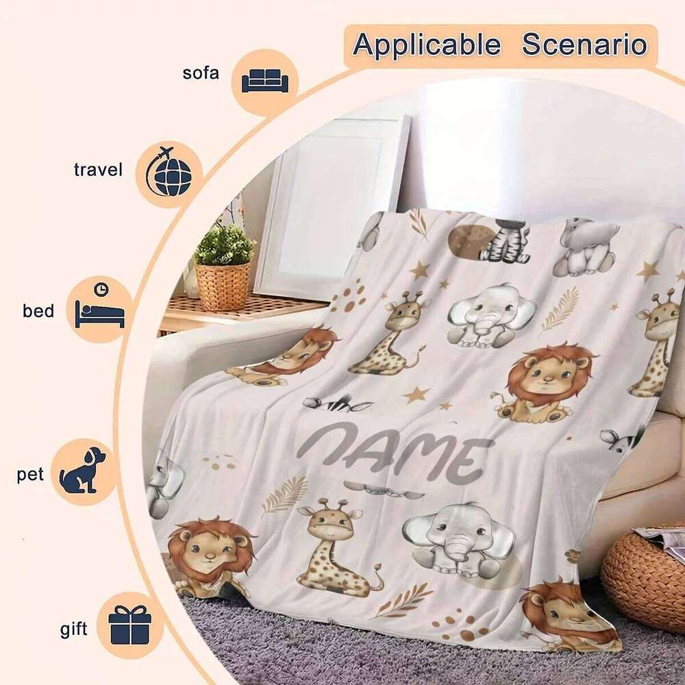 Customized digital printed flannel blanket, simple and cute animal series, name customization, holiday gift, office living room XJ260112