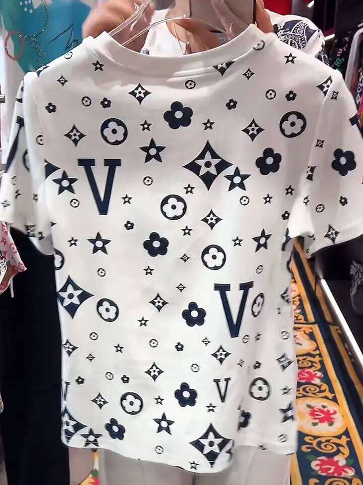 Luxury Diamond Geometry Designer Fashion Pattern Retro T Shirts White Cotton Summer Short Sleeve Tees Top High Street Fashion Women Niche Clothes