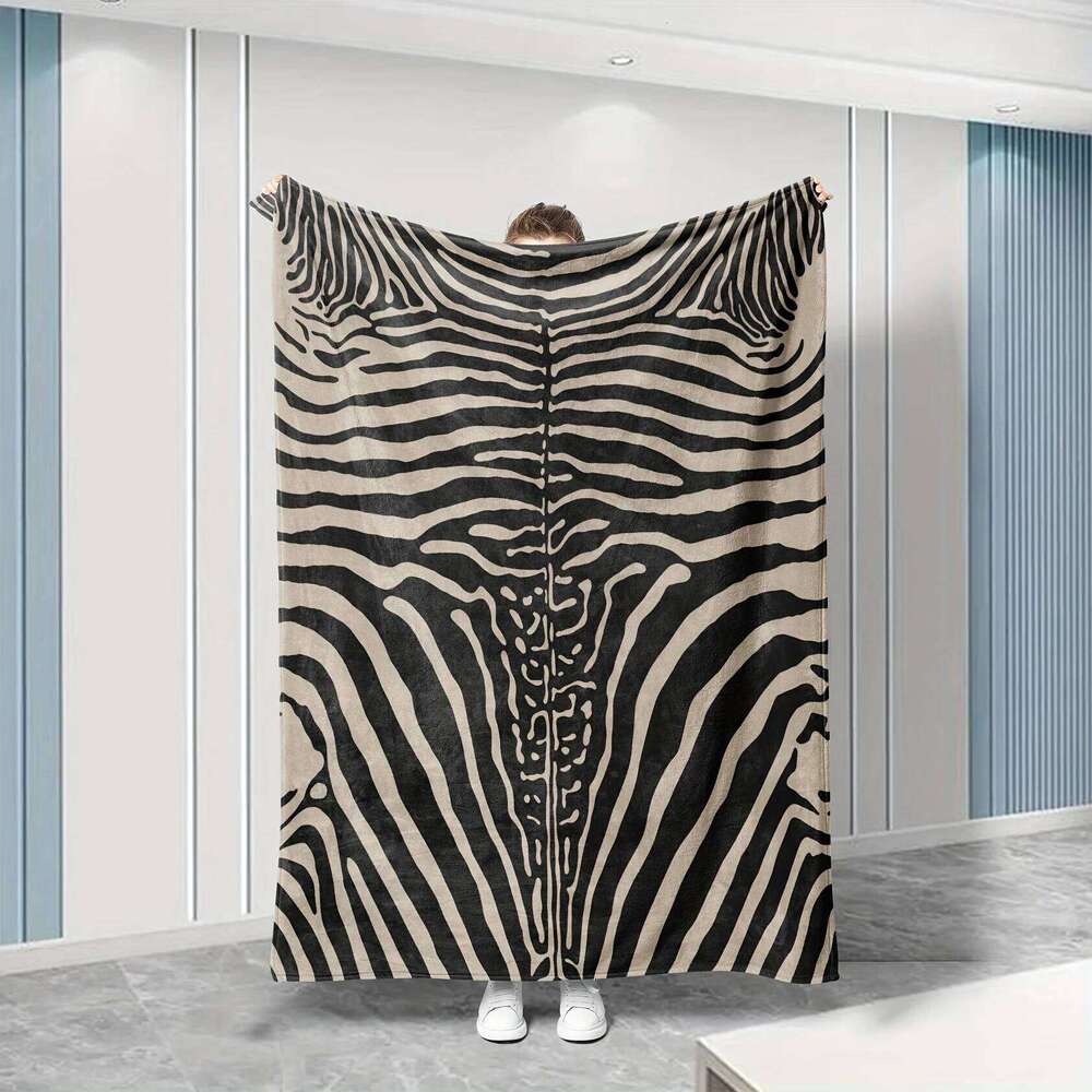 Zebra Print Flannel Throw Blanket, Soft Warm All-Season Decorative Cover for Bed Sofa, Modern Style Home Decor Gift XJ260112