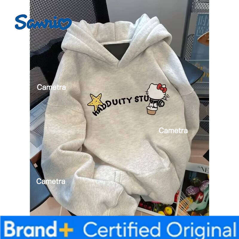 Sanrio 2025 Autumn Winter Women's Hoodies Anime Hello Kitty Clothing Print Hooded Sweatshirt Y2K Oversized 100% Cotton Pullover Girls H260112