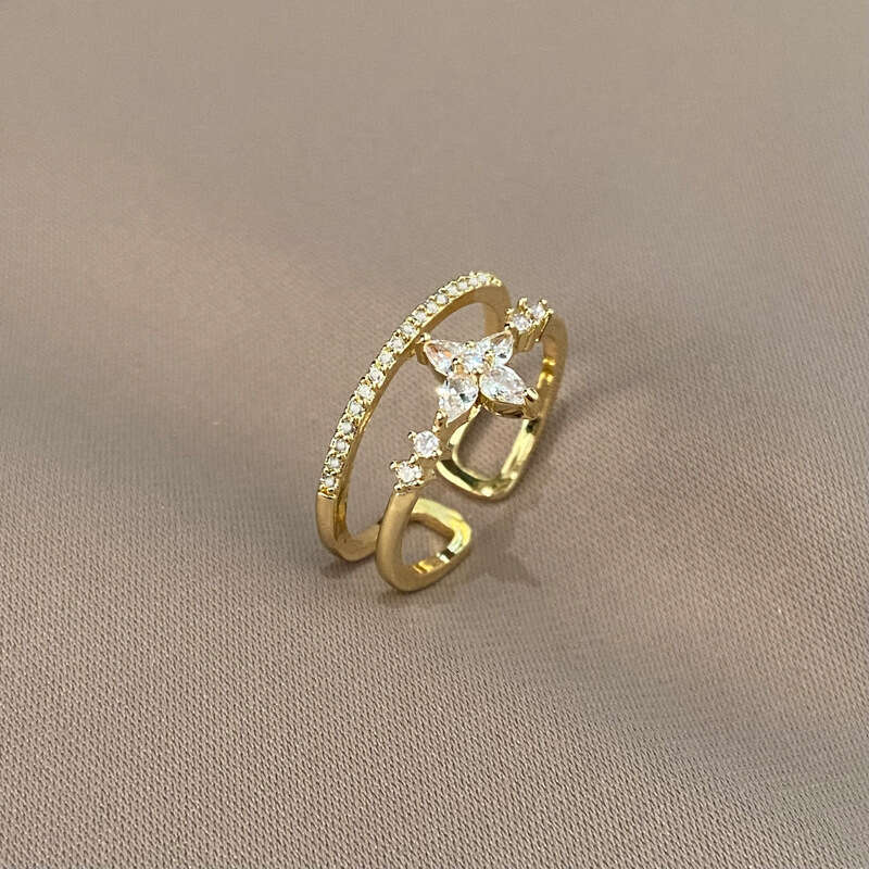 Exquisite Full Diamond High-End Double Layer Star for Women, Niche Design Sense, Light Luxury Fashion Personality New Ring