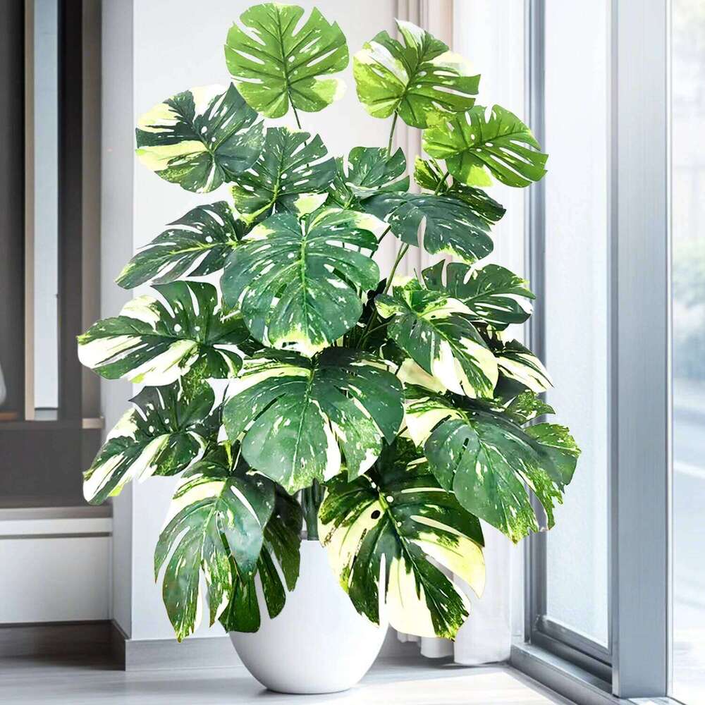 52-104cm40.94in Artificial Monstera Fake Palm Tree Plastic Turtle Leaf Green Plant for Home Garden Room Office Decor 26W0112