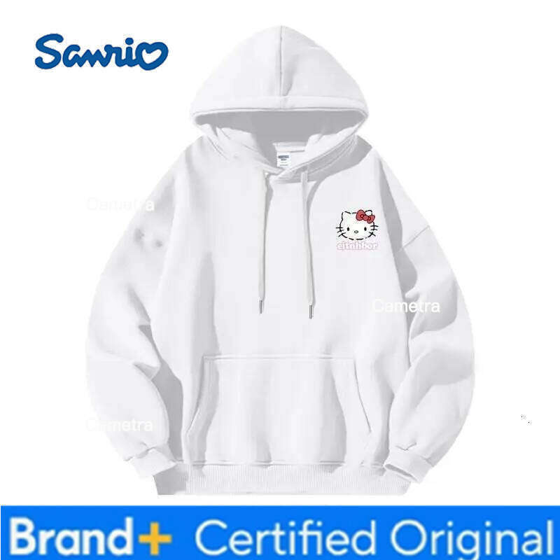 Sanrio Hello Kitty Hoodie Silver Fleece Anime Japanese Style Couple Women's Autumn Winter Fashion Casual Versatile Sweatshirt H260112