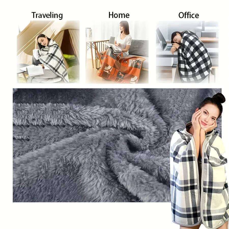 1pc Women Wearable Shawl Flannel Lazy Casual Office Home Winter Warm Soft Cozy Comfortable Blanket Cloak For Gift XJ260112