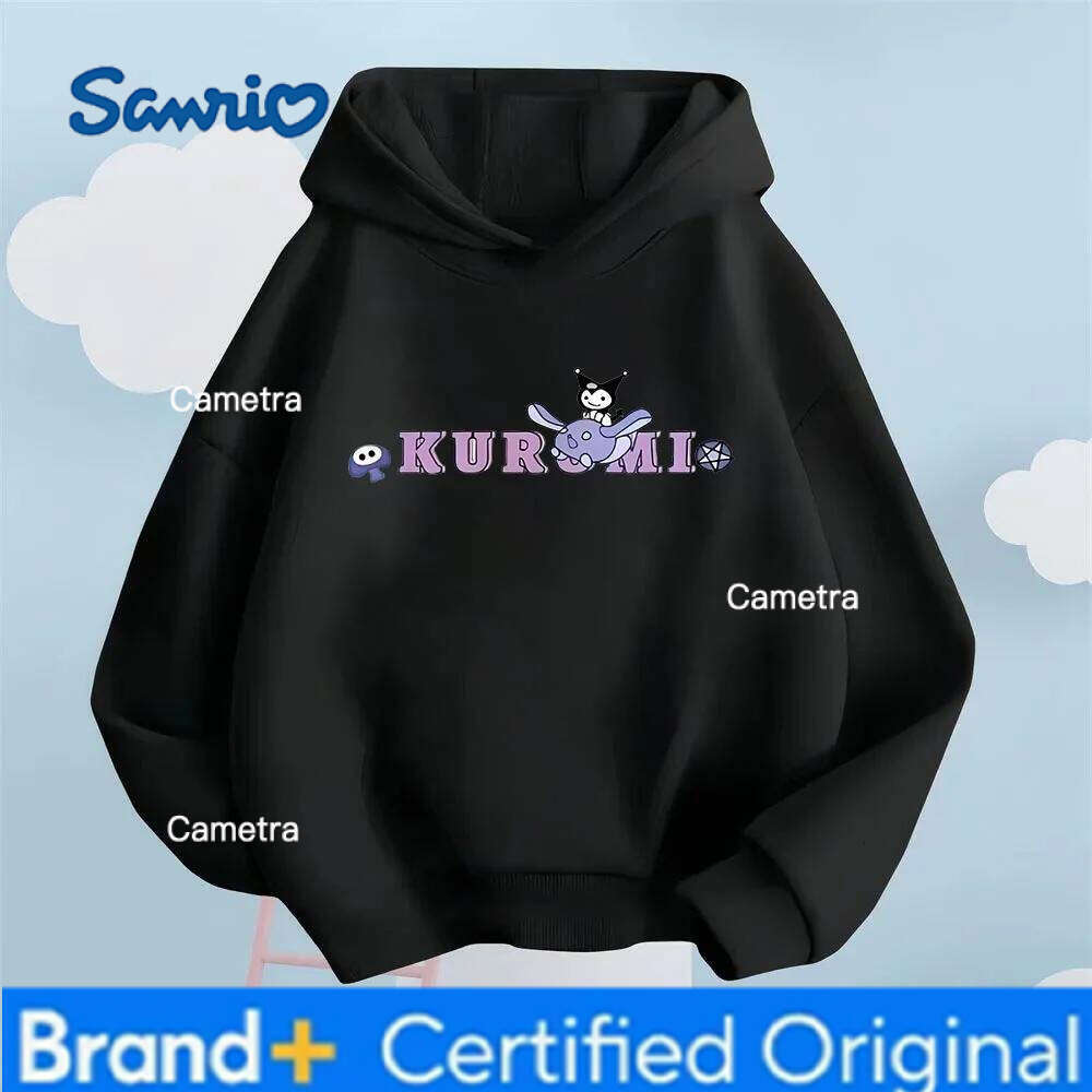 Sanrio Cute Cartoon Kuromi Children Hooded Sweatshirt Boy Girl Autumn Winter Daily Outdoor Vacation Casual Warm Soft Sportswear H260112