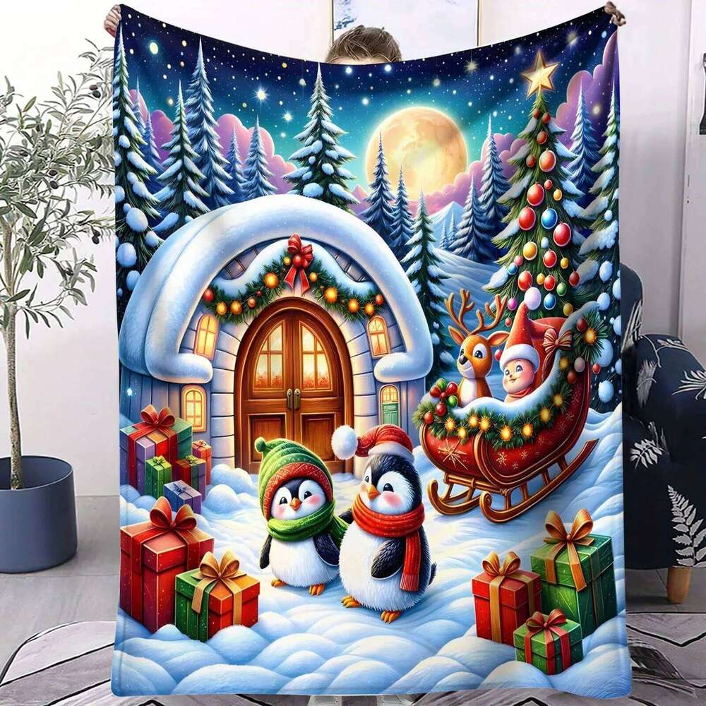 Snowboard Penguin Outfit Soft Blanket - 1 Pcs Winter Themed Fleece Throw for Beds Sofa Home Decor Adults Kids Warm Gift XJ260112