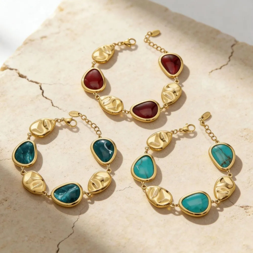 Stainless Steel Bracelet for Women 18K Gold Plated With Gemstone Bracelets Multi-color Resin Beads Chain Bracelet 260107