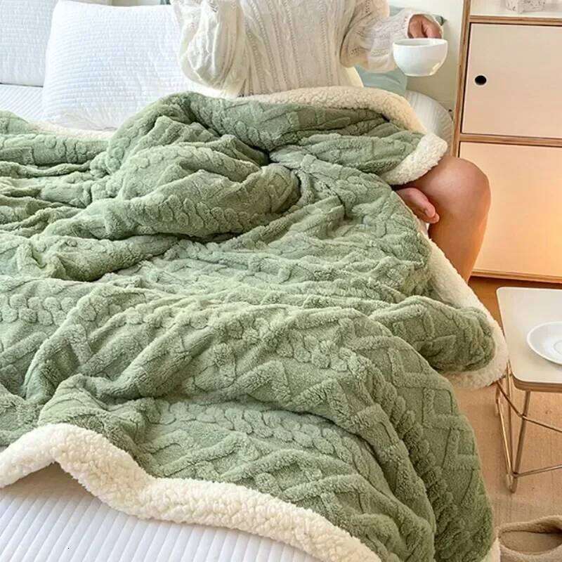 Soft Woolen Bedding Sofa, Warm Lamb Velvet Flannel Cover Blanket for Office, Air Conditioning and Nap XJ260112