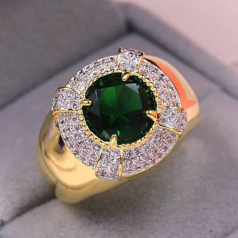 Exquisitely 18KRGP Golden Plated Ring 1.28 Ct Green Russian Nano Stone Vintage Engagement Rings for Men Women Fashion Jewelry - view 4