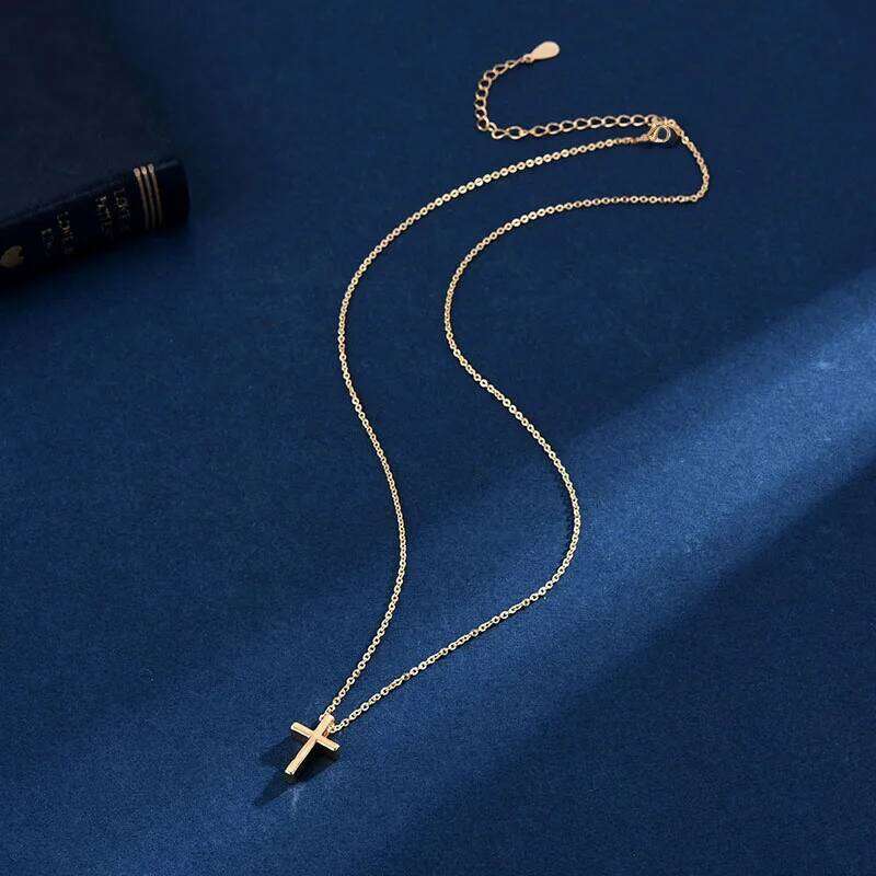 PANJBJ S925 Sterling Silver Korean Personality Glossy Cross Necklace Ladies Simple And Versatile Pendant Chain NecklacePANJBJ H260112
