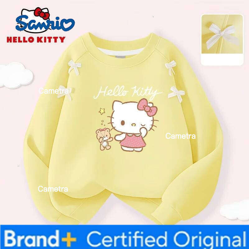 Sanrio Hello Kitty Kids Soft Comfortable Girls Cute Pattern Crew-neck Pullover Hoodies Lightweight Breathable Sweatshirt H260112