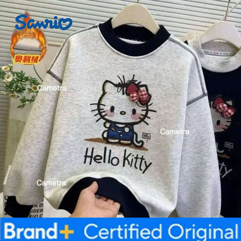 Sanrio Kuromi Hello Kitty Cute Style Fleece Lined Cartoon Sweatshirt Fashionable Trendy for Girls Kids Autumn Winter Casual Top H2601121
