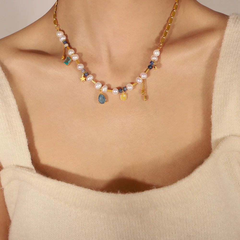 Natural Freshwater Pearl Necklace Stainless Steel Natural Stone Beads Heart Chain Jewelry Accessories Girl Gift 260107