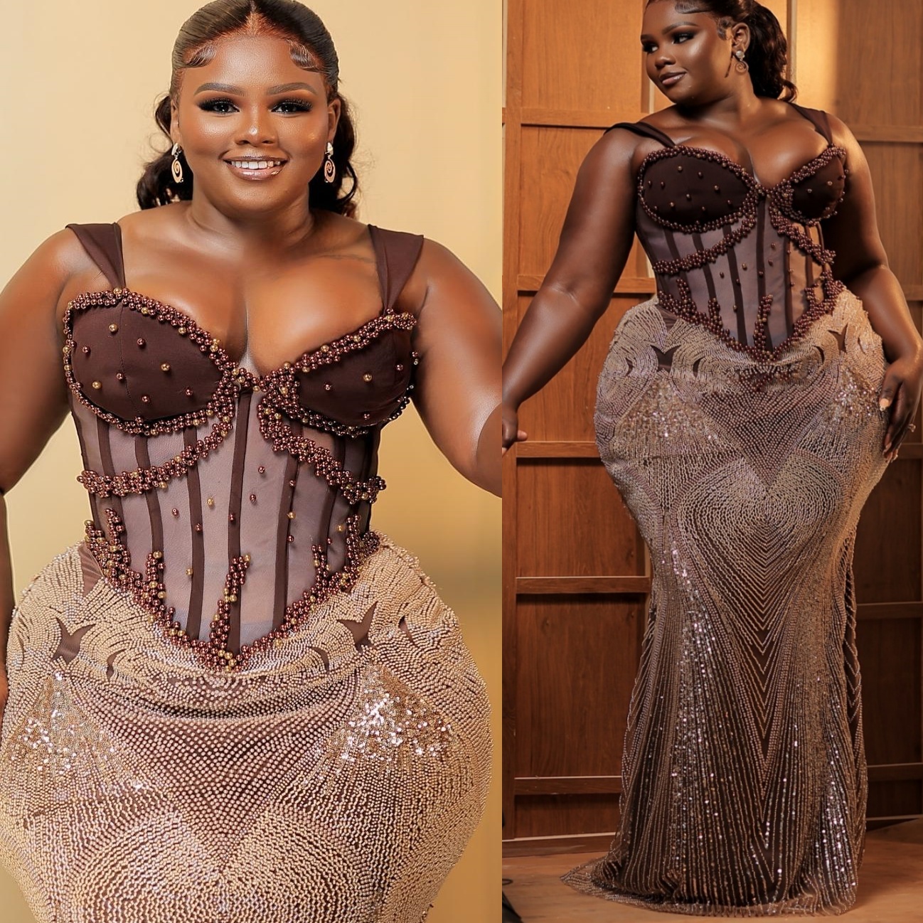 Aso Ebi Brown Mermaid Prom Dresses 2026 Spaghetti Pearls Sequined Sparkkly Evening Formal Party Second Birthday Engagement Gowns Dress For Special Occ