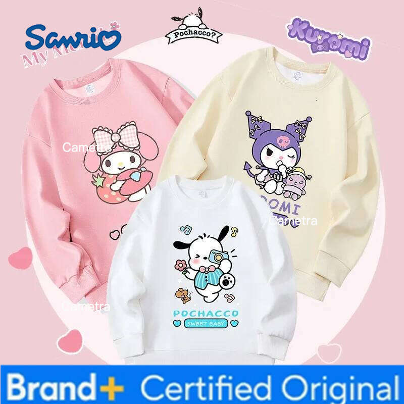 Sanrio Crewneck My Melody Sario Cute Hoodie Clothes Kawaii Girls Kuromi Spring Autumn Sweatshirt Child Tops H260112