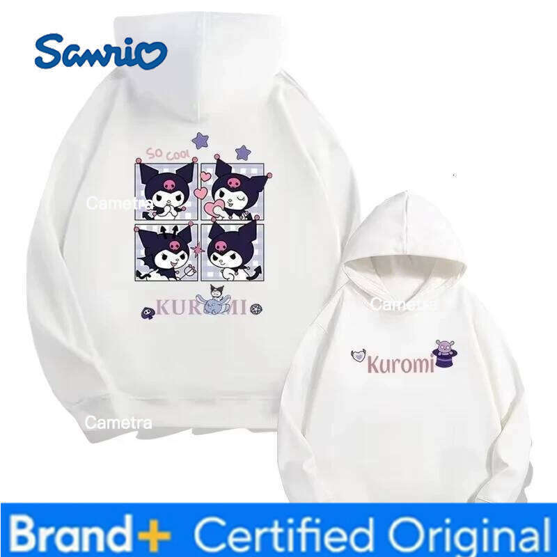 Sanrio MINISO 2025 Girls Cartoon Cute Kuromi Printed Long-sleeved Top Kids Teenagers Fall and Winter Fashion Warm Fleece Hooded H260112