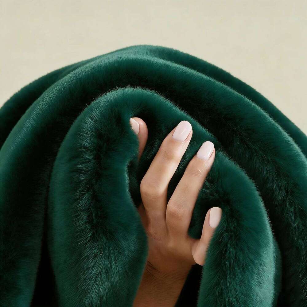 Euphoria Plush Faux Fur Blanket, Warm Fluffy Throw for Couch or Bed, Luxury Bedroom Decor, Machine washable, Green XJ260112
