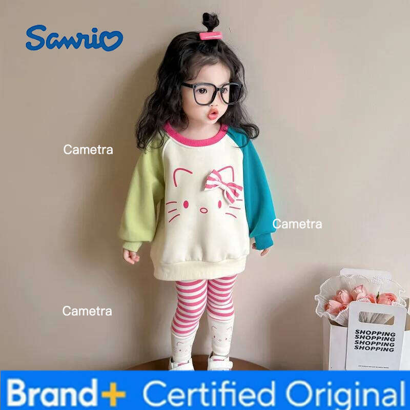 Sanrio Girls Sweatshirt 2025 New Hello Kitty Anime Children's Wear Baby Spring Autumn Leggings Two-Piece Set H260112