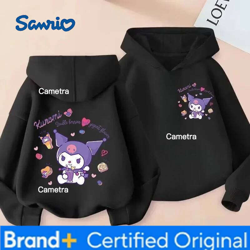 Sanrio Kuromi Boy Girl Hoodie Street Casual Sport Kawaii Harajuku Y2K Children Long-sleeve Autumn Winter Sweatshirt Clothing Top H260112