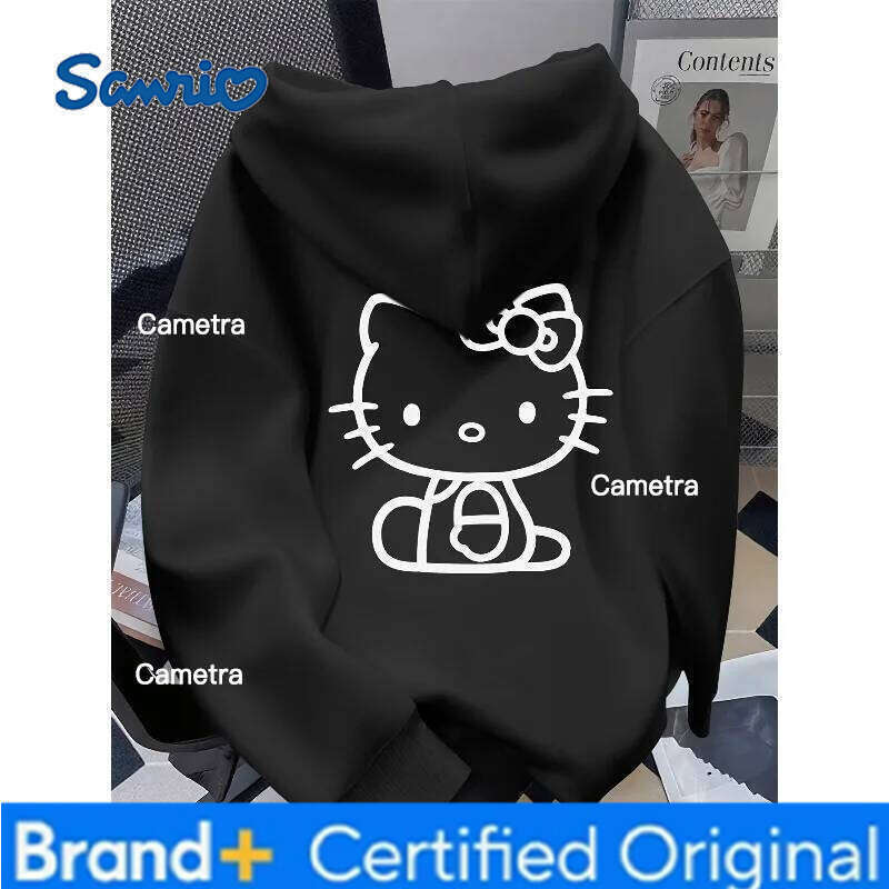 Sanrio New Hello Kitty Cartoon Print Hooded Fleece Sweater, Casual Style, Unisex, Warm Quick-drying for Autumn and Winter. H260112