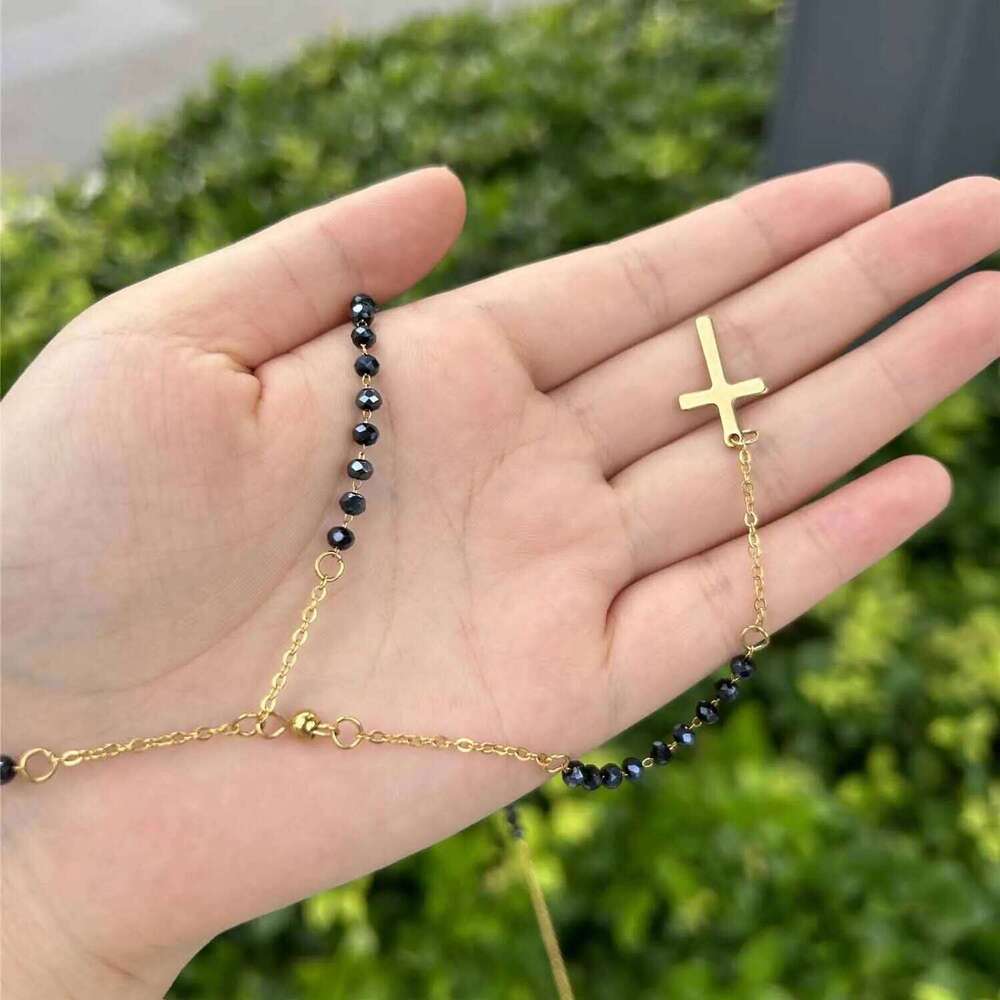 Catholic Stainless Steel Rosary Beads Chain Y Shape Cross Pendant Necklace For Women Men Religious Jewelry H260112