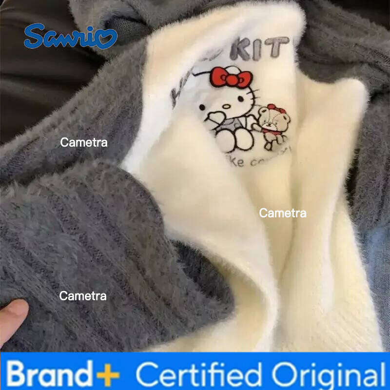 Sanrio Anime Cute Hello Kitty Women Sweater Cartoon Y2K Loose Warm Kawaii Girl Hooded Sweatshirt Fashion Sweet Comfortable Woman Clothe H260112