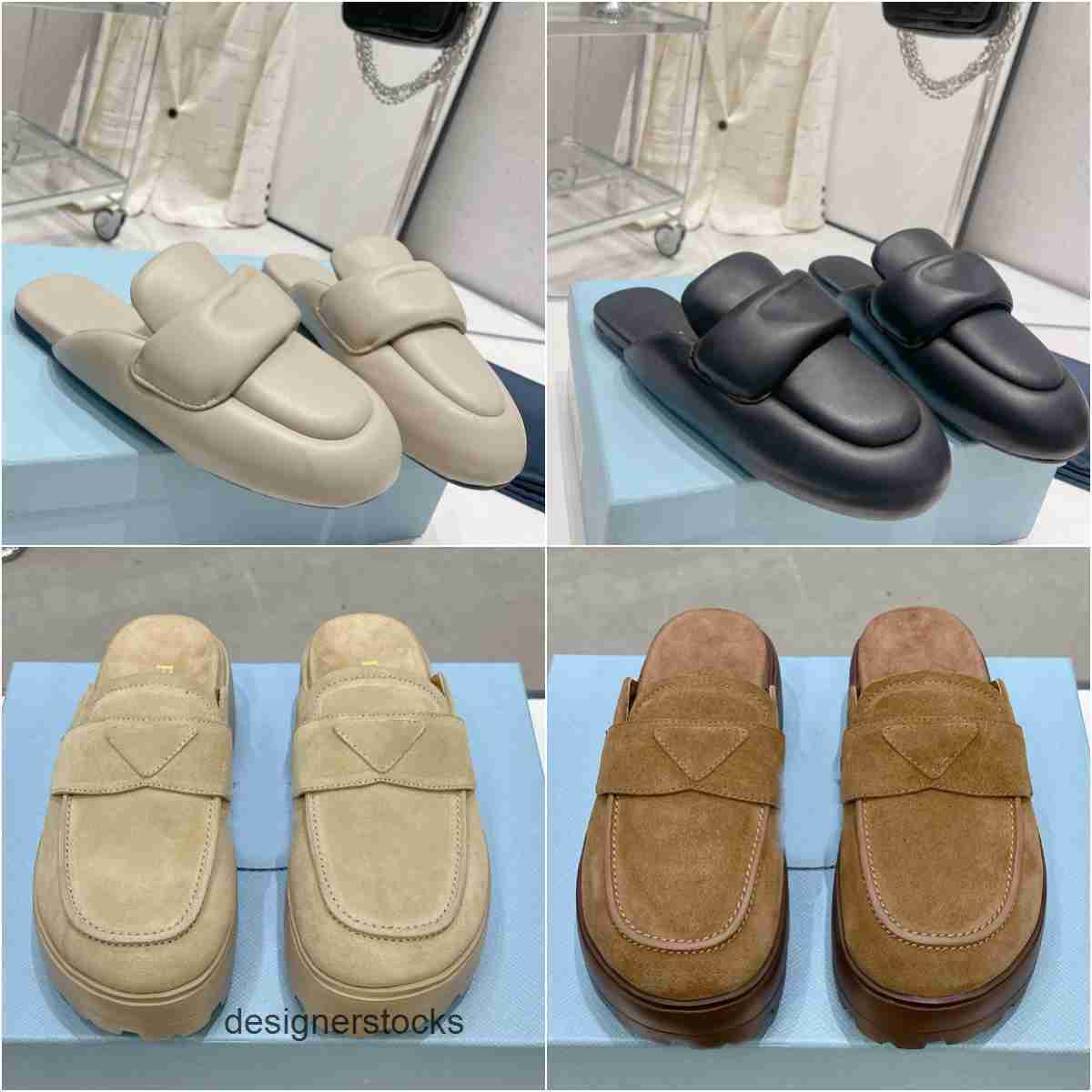 designer Shoes luxury Soft Padded Nappa leather fur Mules fashion Women Triangle mark Daily Outfit Baotou slippers luxury Suede F pradaprada pradas pradashoe 72XQ