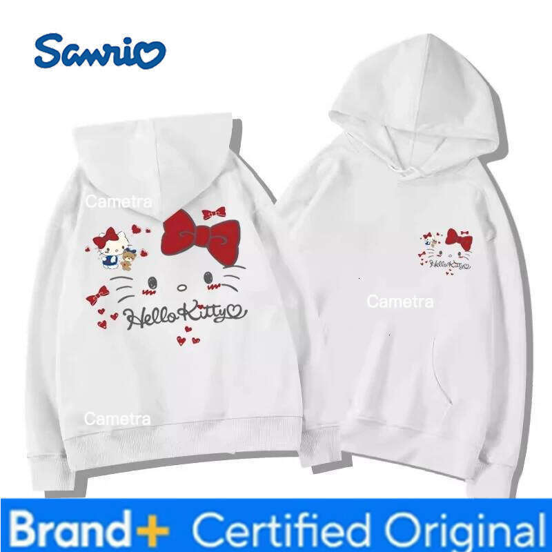 Sanrio Cartoon Kitty Hooded Hoodie for Male Female Students, Spring and Autumn Season with Plush Thin Design, Sweet Top Outfit H260112