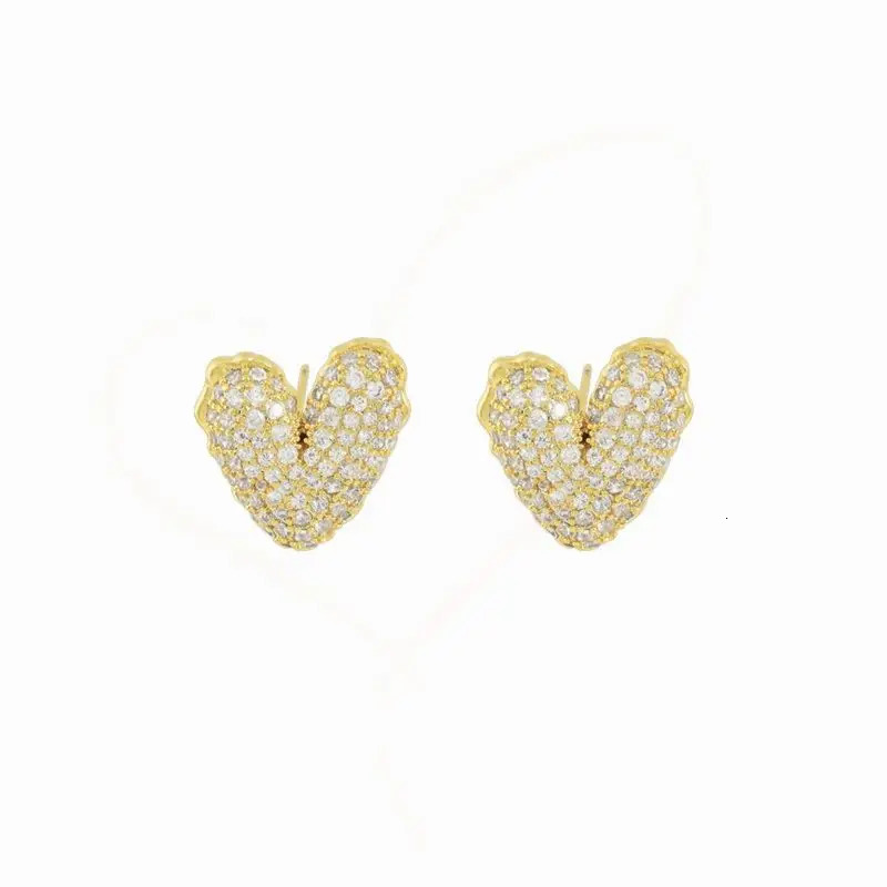 Sense Micro Set Zircon Gold Colour Irregular Heart Earrings for Korean Fashion Jewelry Womens Accessories 260112
