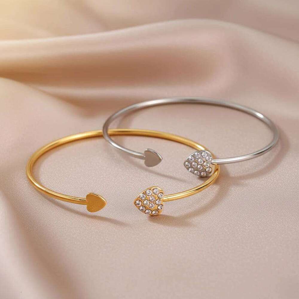Jewellery Bracelet Gold Color Heart Shaped Shiny Zirconia Adjustable Open Cuff Bangle for Daily Wear and 1 Special Occasion High Quality Textured Fini