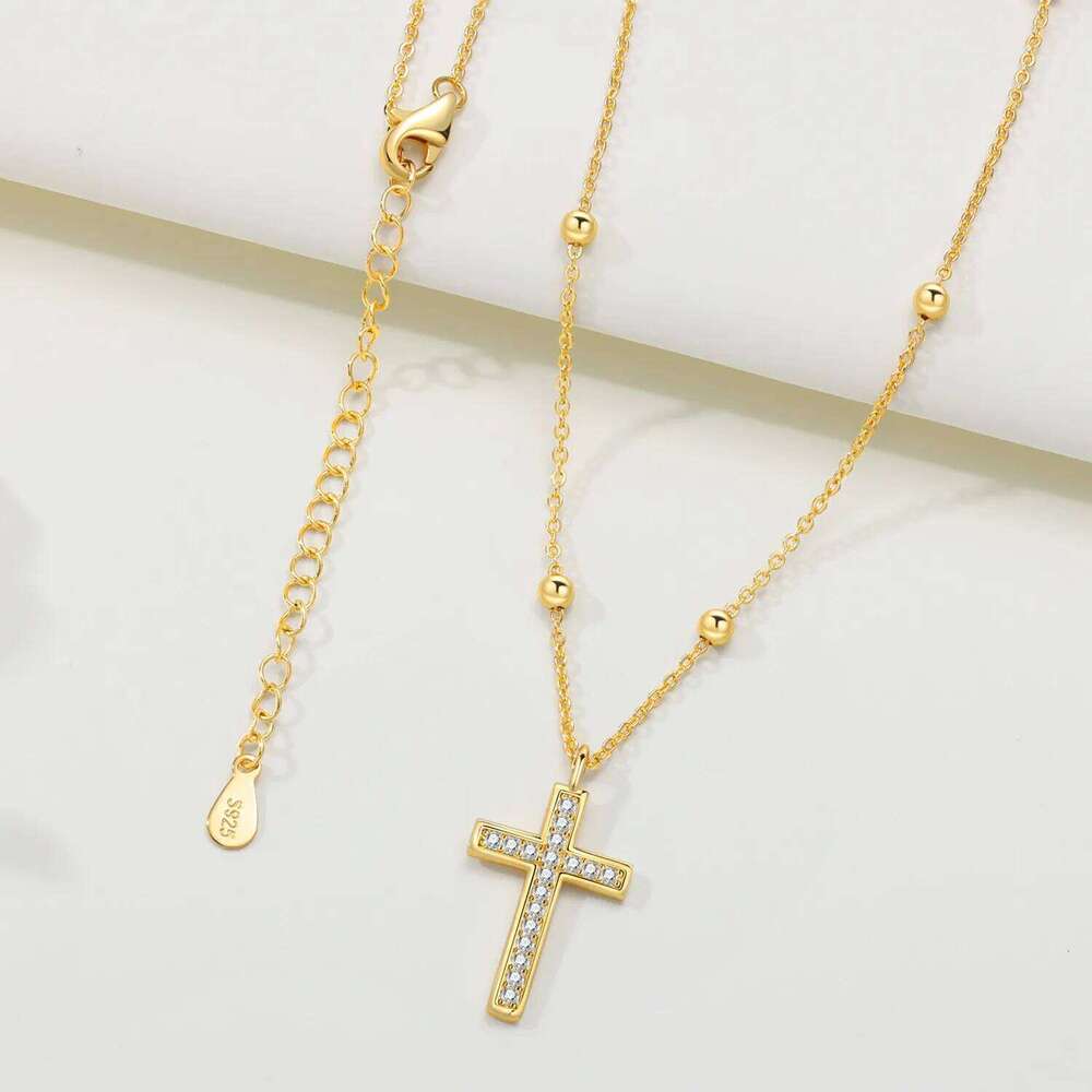 Orstarry 925 Sterling Silver Gold Inlaid Stone Cross Pendant Necklace for Women Birthday Gifts Fashion Fine Jewelry H260112