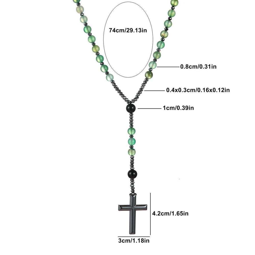Fashion Gemstone Purple Green Round Beads Beaded Cross Pendant Rosary Necklace for Men and Women Prayer Gift H260112