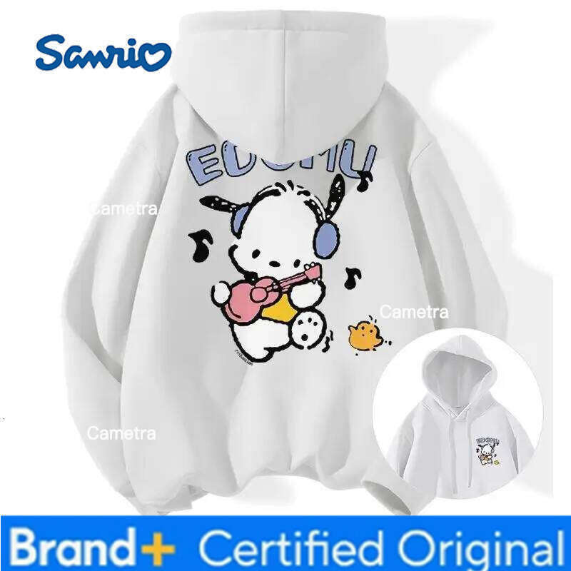Sanrio Pochacco Hoodie Silver Fox Fleece Cartoon Print Korean Style Trendy Women's Men's Casual Autumn Winter Cozy Sweatshirt H260112