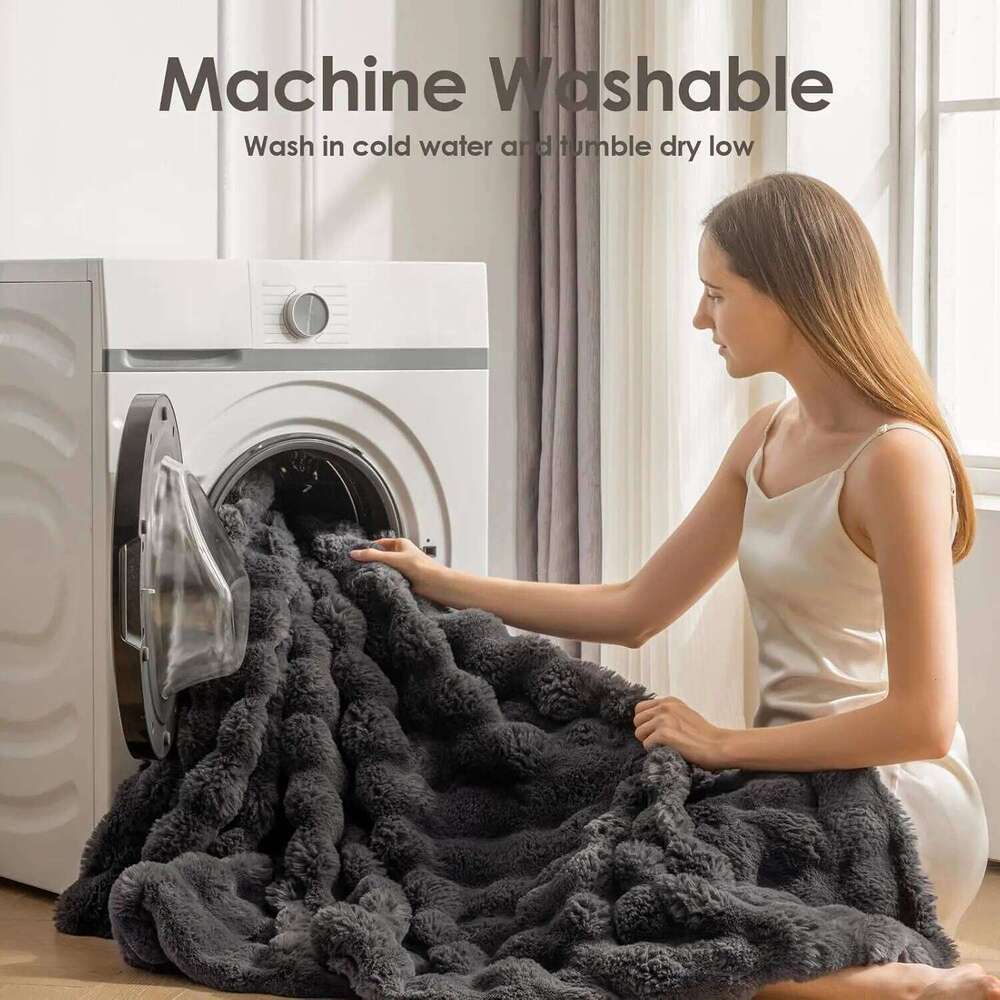 1 PC Faux Rabbit Fur ,Luxury Soft, Warm Bubble Blanket, | Cozy Throw for Bedroom, Guest Room, Living Room,4lb XJ260112