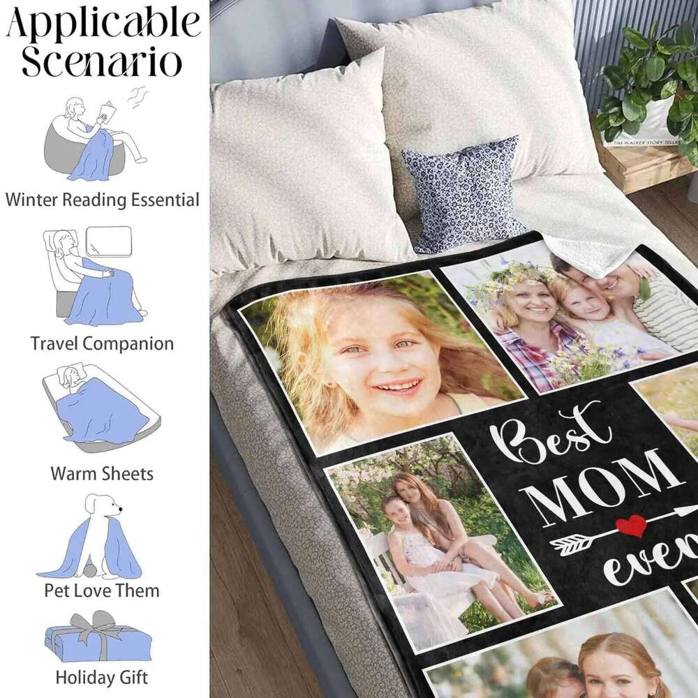 Blanket Custom Fleece Throw with 6 Photos Customized Mothers Day Birthday Gifts for from Daughter Son Best Mom Ever Blankets XJ260112