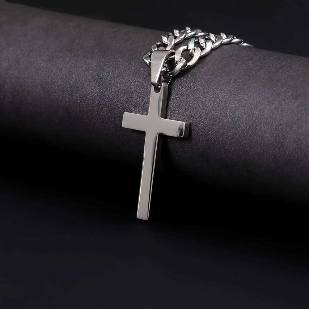 Mens Hip Hop Style Cross Necklace Stainless Steel Pendant Simple Daily Formal Chain Gift for Dad Husband Boyfriend Fathers Day H260112