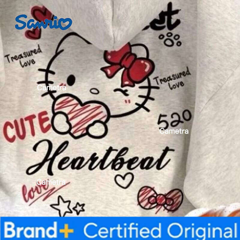 Sanrio Hello Kitty Kawaii Anime Fashion Casual Autumn Winter Fleece Hooded Sweatshirt for Men and Women Women's Sports Suit H260112