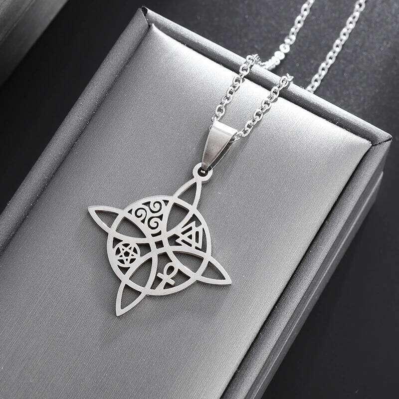 Witchcraft Witch Necklace Irish Trinity Knot Triple Spiral Pendant Stainless Steel Ankh Cross Pentagram Amulet Jewelry H260112