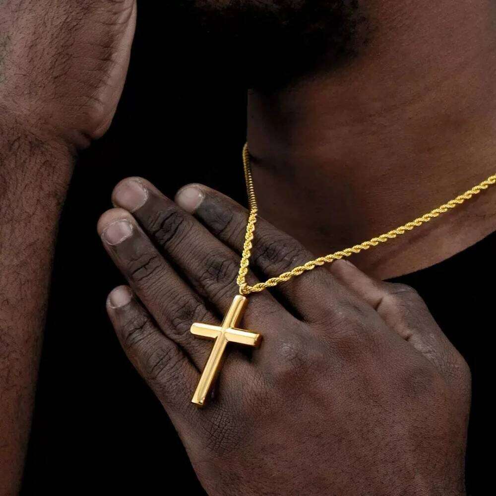 Retro Titanium Twist Chain Gold Color Cross Stainless Steel Pendant Necklace For Men Fashion Jewelry Accessories H260112