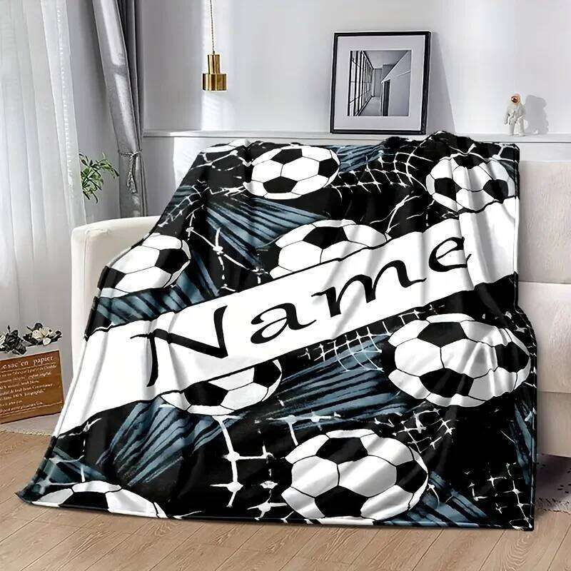 Customized football fleece blanket with personalized name, soft and comfortable flannel parabolic shape XJ260112