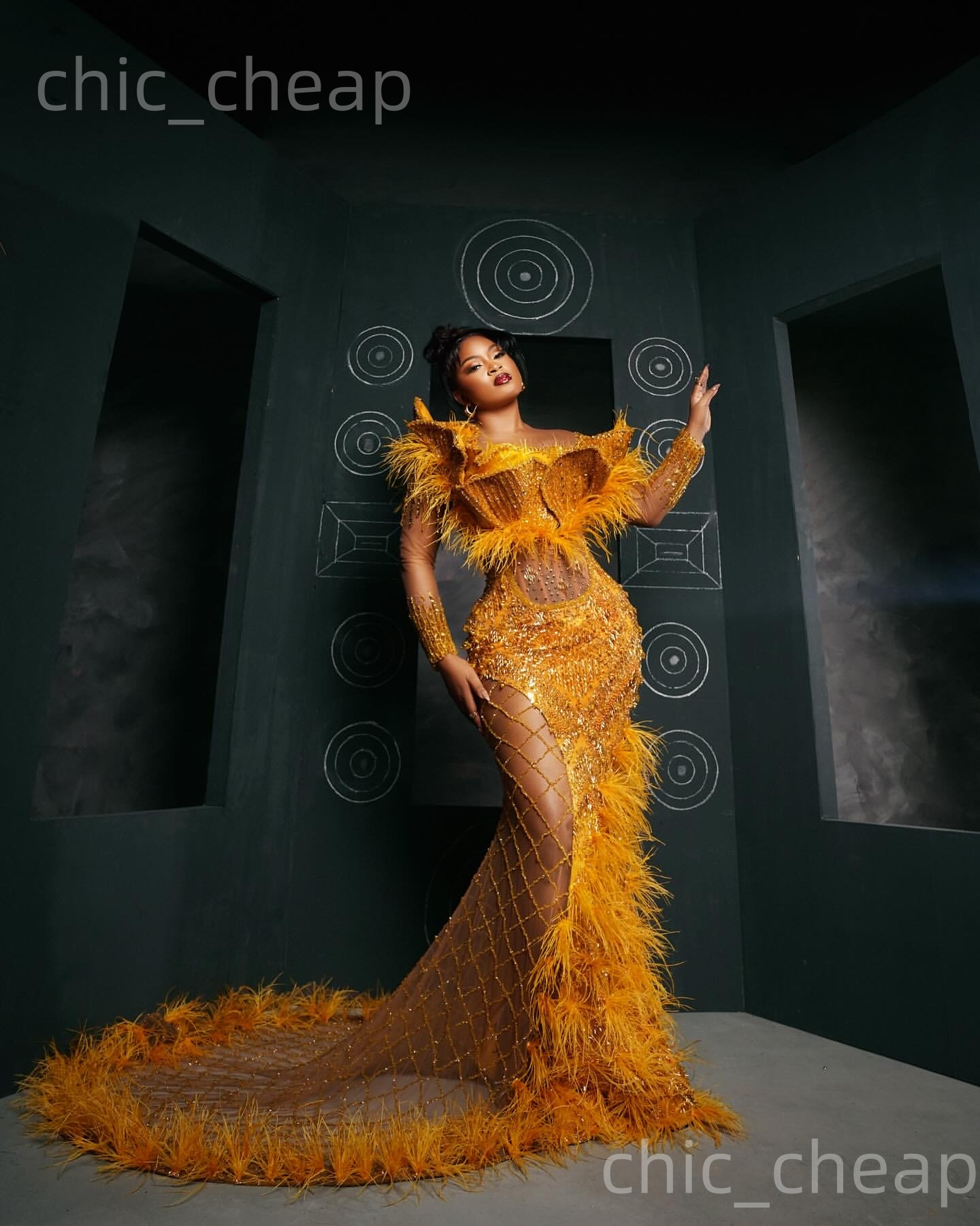 Aso Ebi Nigerian Yellow Mermaid Prom Dresses 2026 Beaded Crystals Feather Evening Formal Party Second Birthday Engagement Gowns Dress For Special Occa