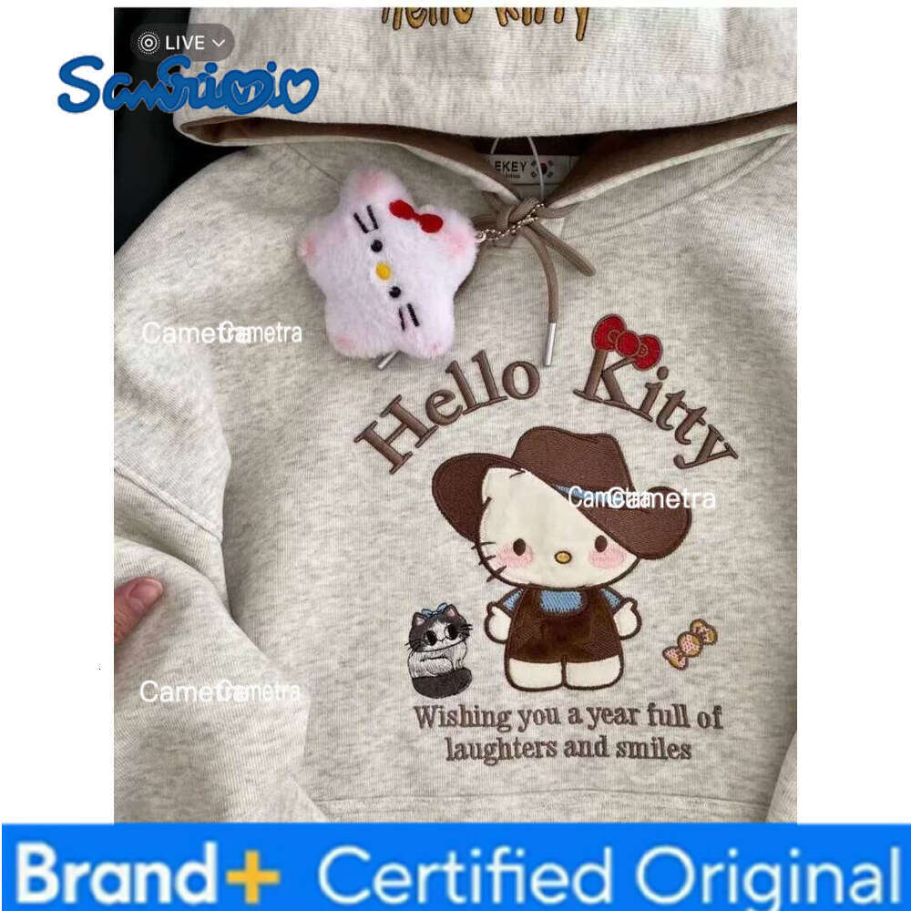 Sanrio Kawaii Clothes Fashion American Hello Kitty Embroidered Cute Soft Girl Hoodie Spring Autumn Loose Lazy Style Sweatshirts Coats H260112