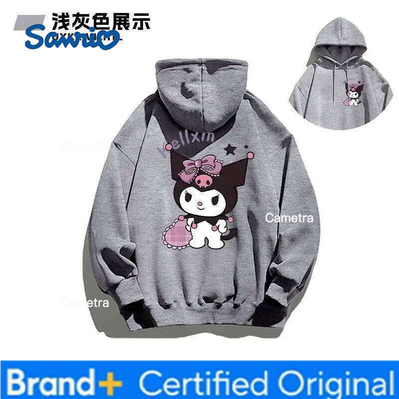 Sanrio Kuromi Hoodie Silver Fox Fleece Cartoon Print Korean Style Loose Fit Women's Casual Autumn Winter Trendy Cool Sweatshirt H260112