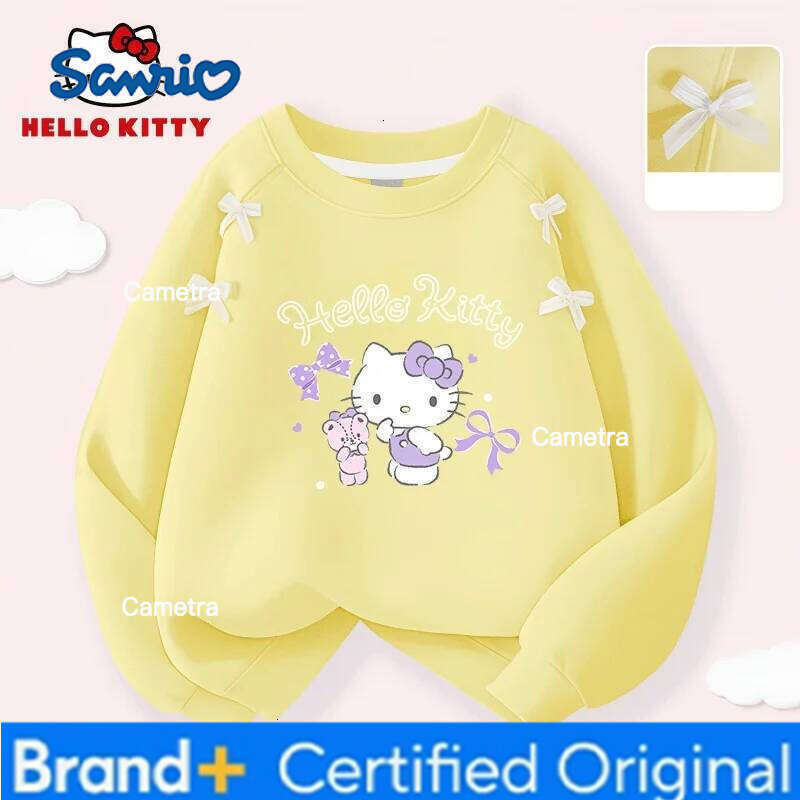 Sanrio Hello Kitty Kids Clothes Round-neck Cotton Comfortable Pullovers Stylish Cute Pattern Bow Decor Sweatshirt Long-sleeved T-shirt H260112