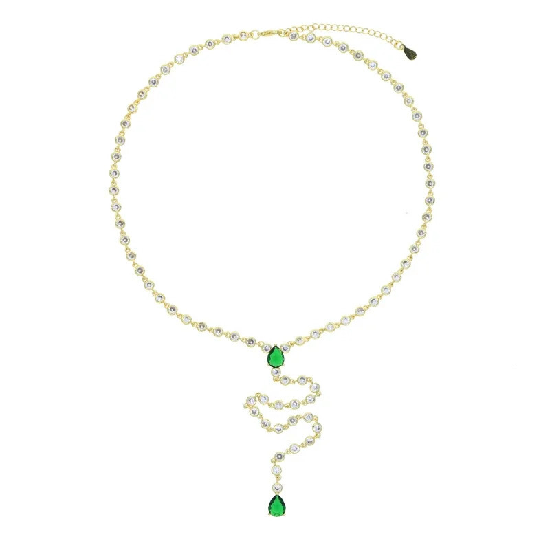 Bezel 5A Cubic Zirconia Round CZ Station Chain Green Tear Drop Stone Sexy Women Long Y Lariat Necklace Selling 260107